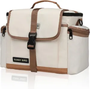 SUNNY BIRD 15L Insulated Lunch Bag with Foldable and Leakproof Design, Thermally Insulated, Shoulder Strap for Women, Men (Classic Ivory)