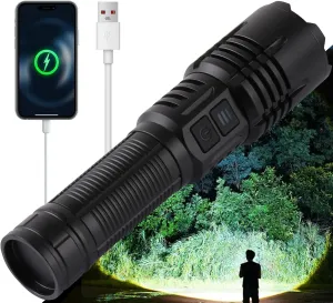 Super Bright LED Rechargeable Flashlights,Zoomable Tactical Flashlights with 6 Modes(UV lamp),6000LM High Powered Flashlight,Waterproof Flash Lights for Camping,Emergency,Outdoor Adventures,Home,Work