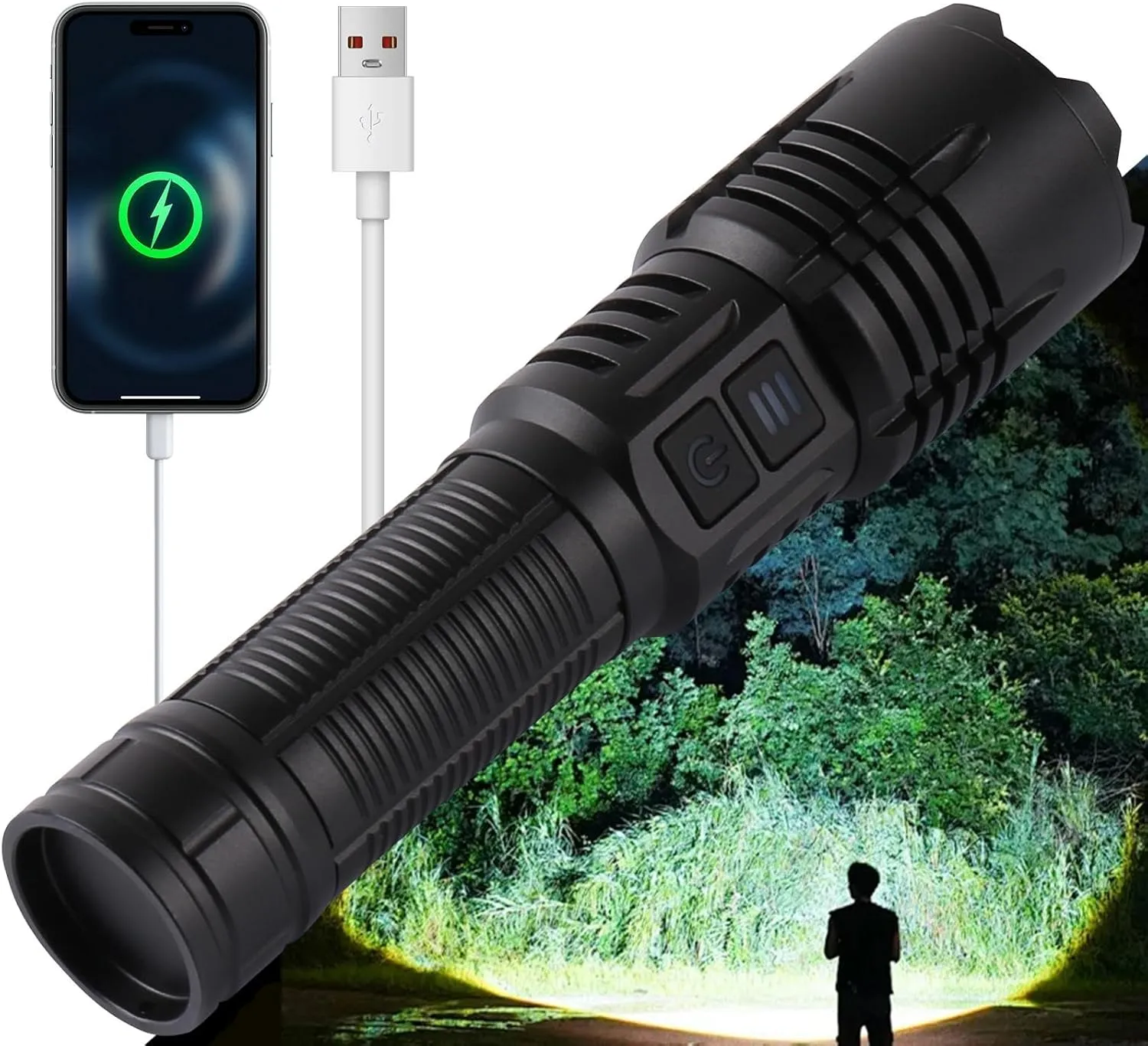 Super Bright LED Rechargeable Flashlights,Zoomable Tactical Flashlights with 6 Modes(UV lamp),6000LM High Powered Flashlight,Waterproof Flash Lights for Camping,Emergency,Outdoor Adventures,Home,Work