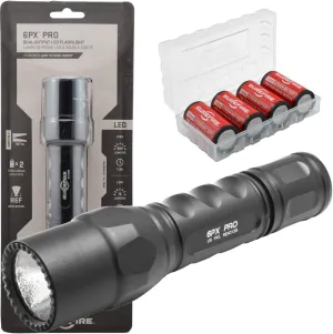 SureFire 6PX Pro 600 Lumen Tactical EDC Flashlight Bundle with 4x Extra CR123A Batteries and Lightjunction Battery Case