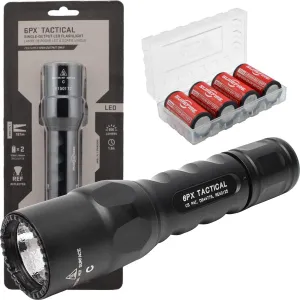 SureFire 6PX Tactical 600 Lumen EDC Flashlight Bundle with 4x Extra SureFire CR123A Batteries and Lightjunction Battery Case