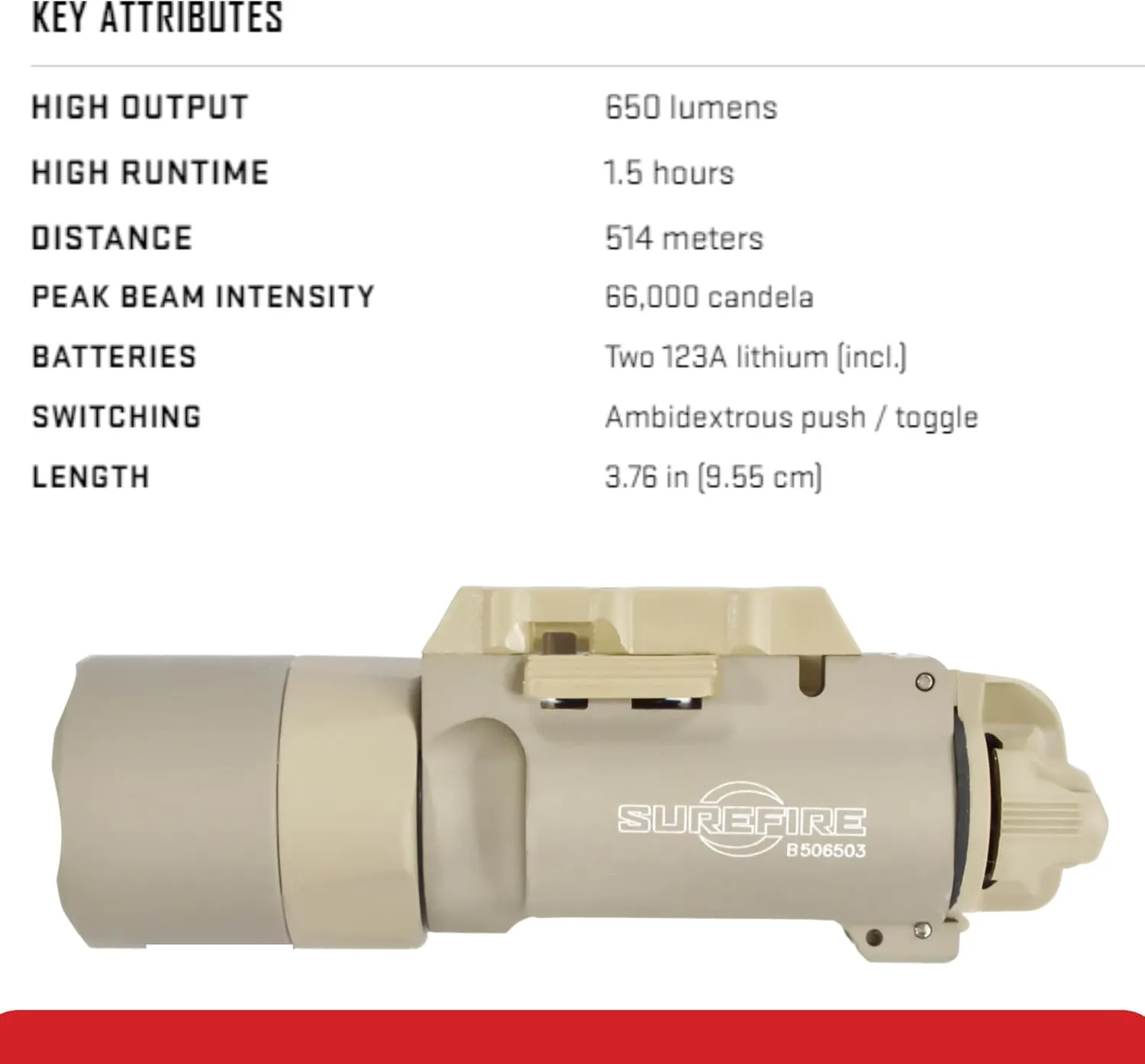 SureFire X300T-A Turbo Tan Weapon Light High Output LED Bundle (650 Lumens) - Two 123A Batteries and Battery Box - X300 Turbo Light A Pistol Light for Defense, Easy Switch Mount System