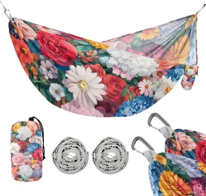 susiyo Colorful Flowers Printed Portable Camping Hammock Lightweight Hammock Comfortable Travel Swing with Tree Straps for Camping Hiking Backpacking Travel or Beach - Up to 330lbs