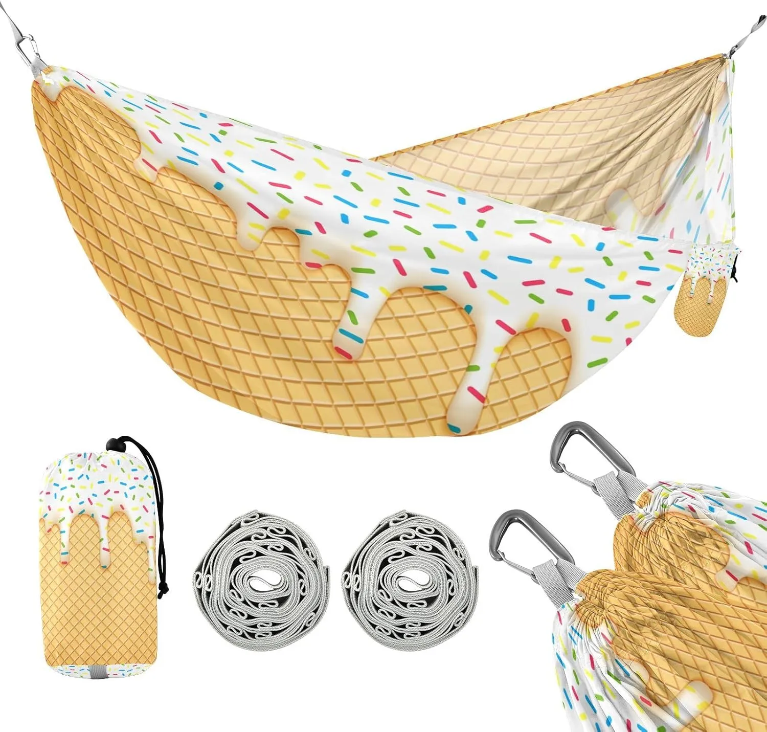 susiyo Portable Camping Hammock Abstract Ice Cream Printed Lightweight Hammock Comfortable Travel Swing with Tree Straps for Camping Hiking Backpacking Travel or Beach - Up to 330lbs