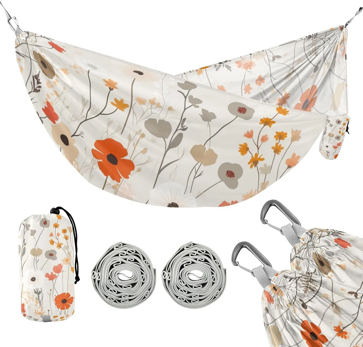 susiyo Portable Camping Hammock Beautiful Floral Printed Lightweight Hammock Comfortable Travel Swing with Tree Straps for Camping Hiking Backpacking Travel or Beach - Up to 330lbs