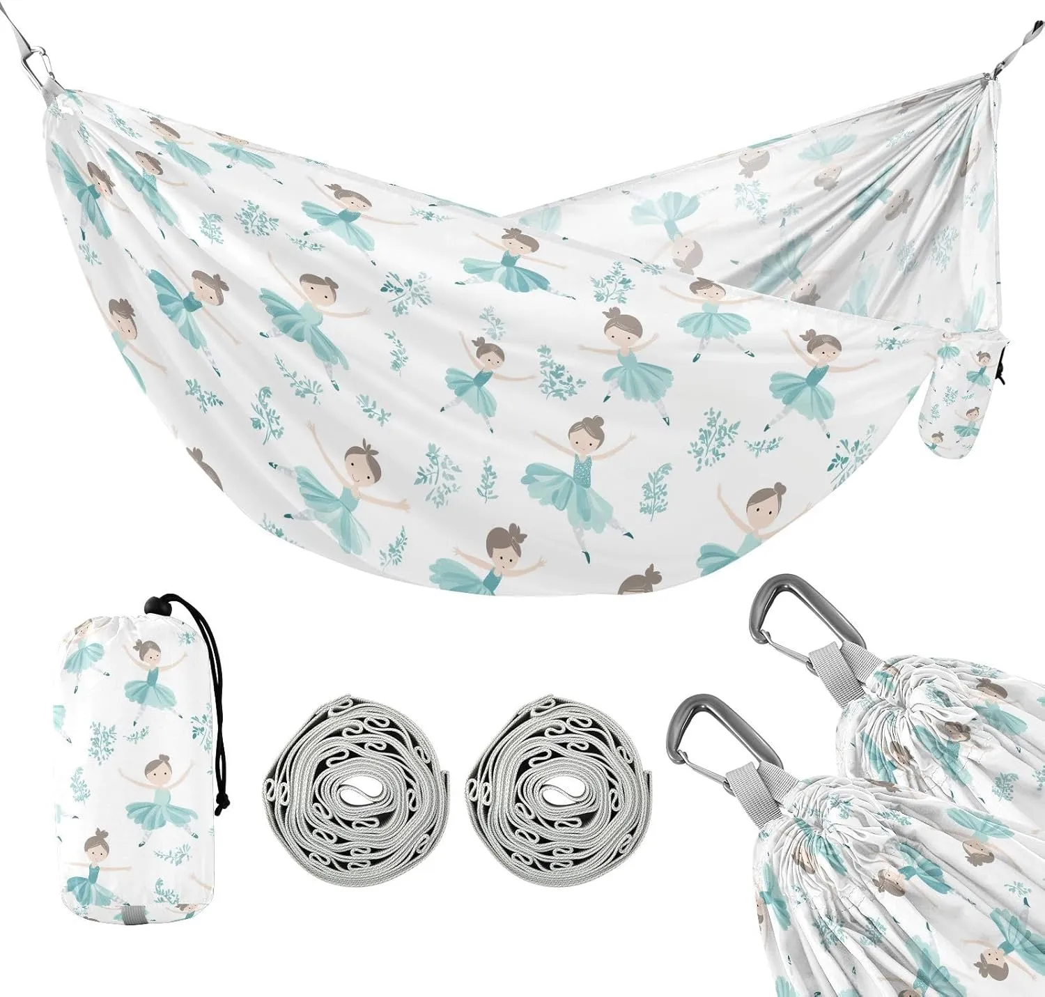 susiyo Portable Camping Hammock Cute Ballerinas Printed Lightweight Hammock Comfortable Travel Swing with Tree Straps for Camping Hiking Backpacking Travel or Beach - Up to 330lbs