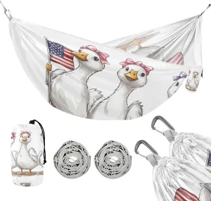 susiyo Portable Camping Hammock White Geese Patriotic Printed Lightweight Hammock Comfortable Travel Swing with Tree Straps for Camping Hiking Backpacking Travel or Beach - Up to 330lbs