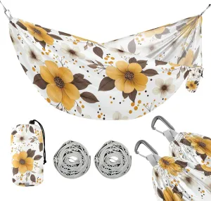 susiyo Portable Camping Hammock Yellow Large Flowers Printed Lightweight Hammock Comfortable Travel Swing with Tree Straps for Camping Hiking Backpacking Travel or Beach - Up to 330lbs
