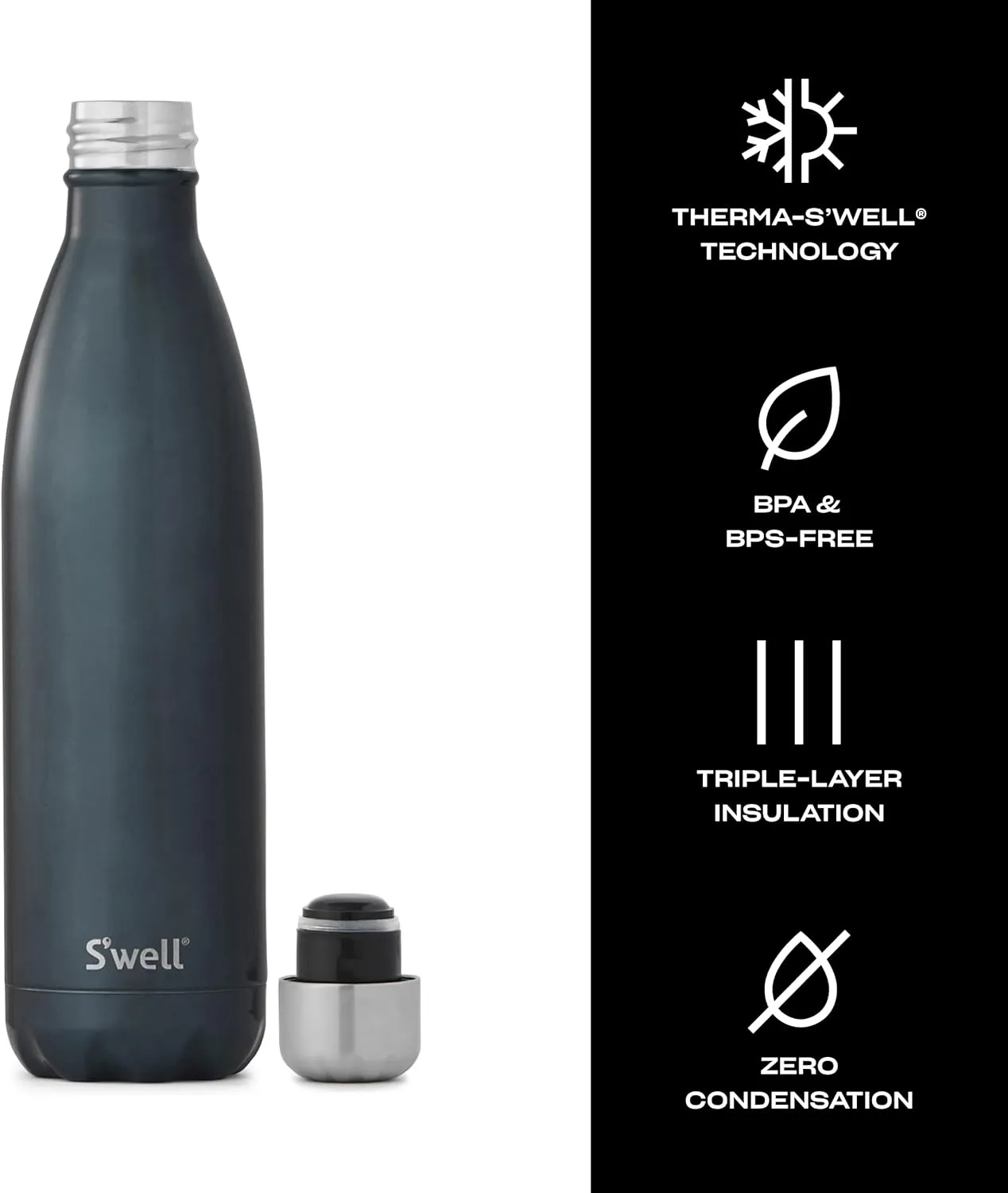 S'well Stainless Steel Water Bottle, 25oz, Blue Suede, Triple Layered Vacuum Insulated Containers Keeps Drinks Cold for 48 Hours and Hot for 24, BPA Free, Perfect for On the Go