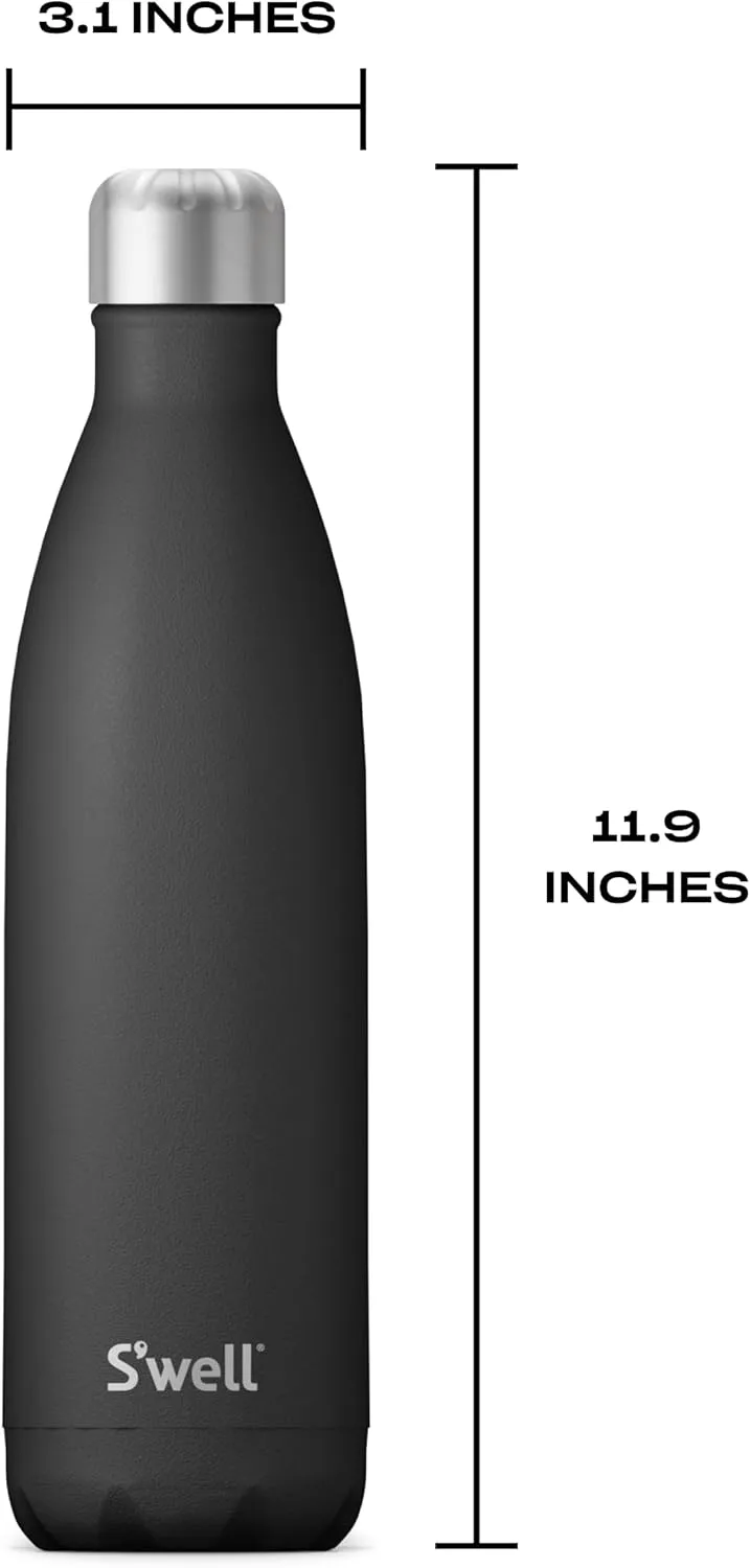 S'well Stainless Steel Water Bottle, 25oz, Onyx, Triple Layered Vacuum Insulated Containers Keeps Drinks Cold for 48 Hours and Hot for 24, BPA Free, Perfect for On the Go