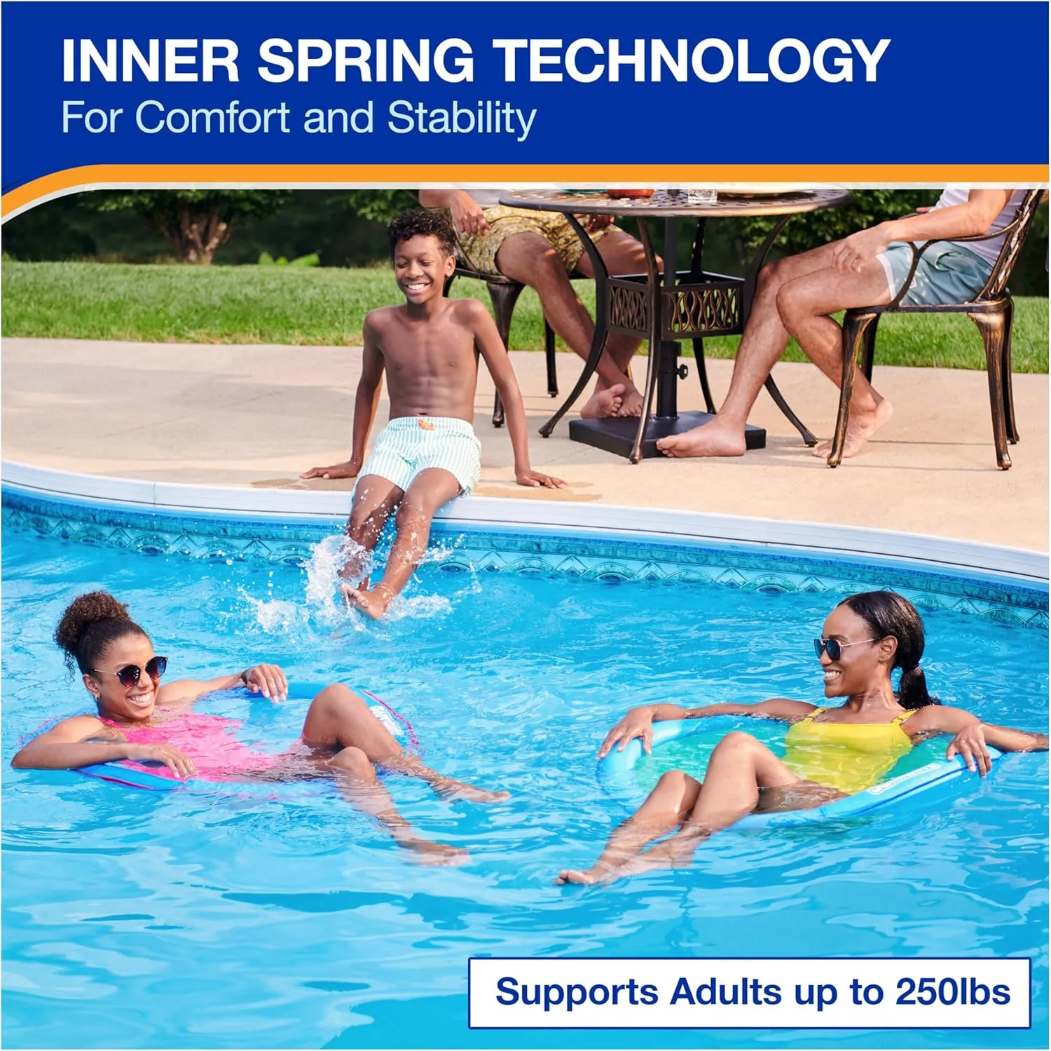 SwimWays Spring Float Premium Papasan Pool Lounger, Inflatable Pool Floats Adult with Fast Inflation for Ages 15 & Up