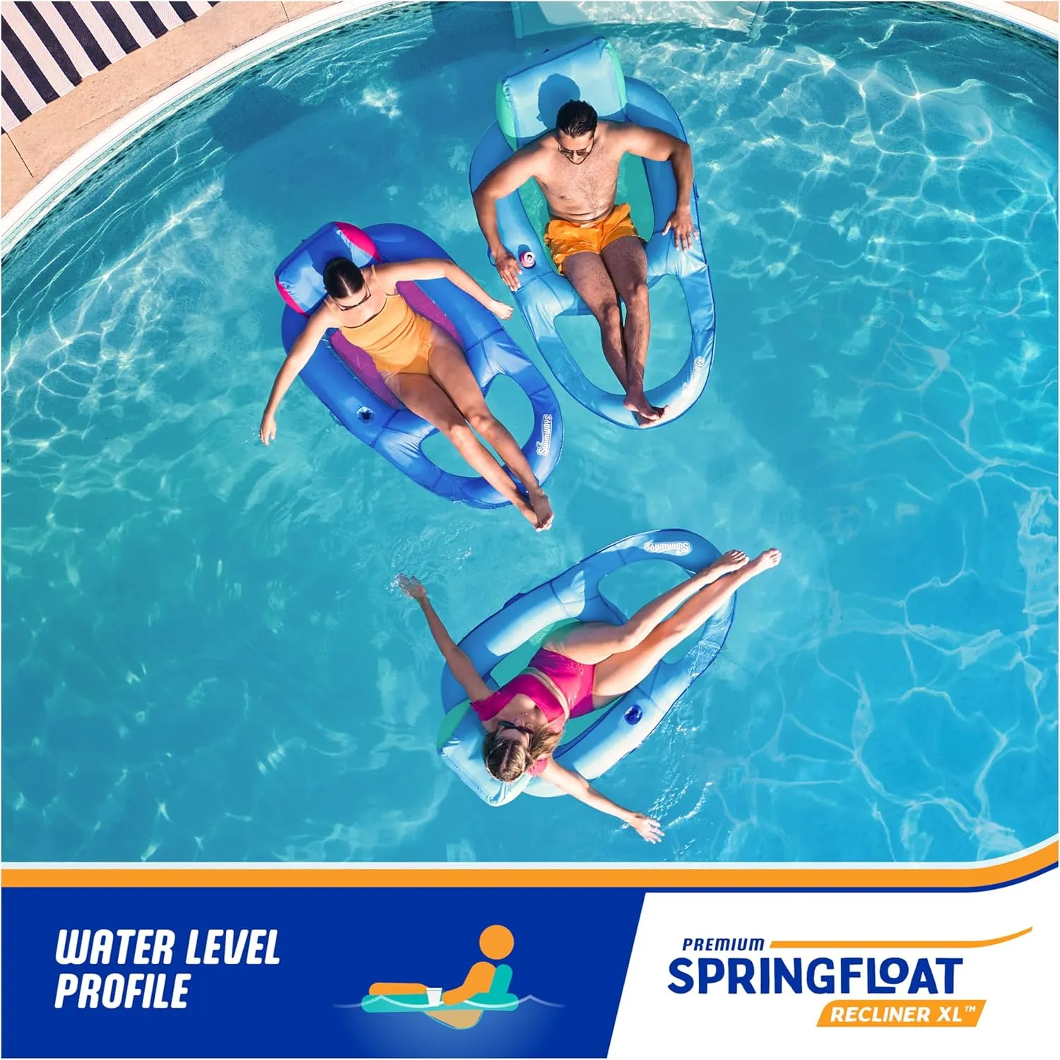 SwimWays Spring Float Premium Recliner Pool Lounger with Hyper-Flate Valve, Inflatable Pool Float