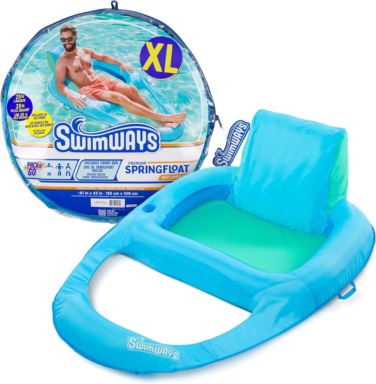 SwimWays Spring Float Premium Recliner Pool Lounger with Hyper-Flate Valve, Inflatable Pool Float