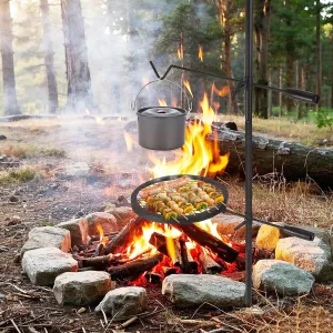 Swivel Campfire Grill With Carrying Bag Heavy Duty Steel Grate Fire Pit Grill Grate Over Fire Pits 360° Adjustable Open Fire Outdoor Cooking Equipment Portable Camp Fire Racks for Camping Outdoor BBQ