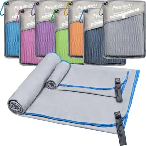 SYOURSELF 2 Pack Microfiber Camping Towel, Quick Dry Towel, Soft Absorbent Compact Travel Gym Workout Sweat Towel for Beach Yoga Swim Travel Camping Hiking Backpack Essentials (XL:72"x32" 12"x24")