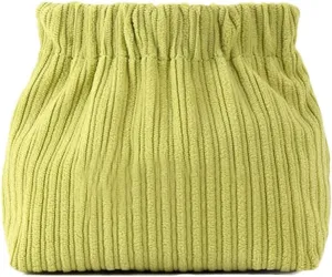 SZELL Pocket Cosmetic Bag Corduroy Elastic Self-Closing Pouches Waterproof Coin Purse for Makeup Lipstick Earphones Jewelry Organizer (Green)