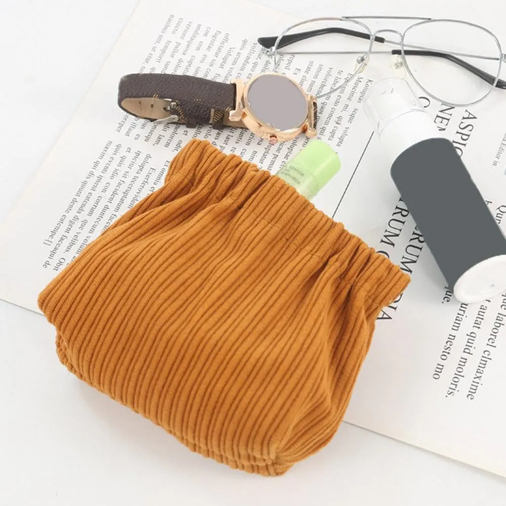 SZELL Pocket Cosmetic Bag Corduroy Elastic Self-Closing Pouches Waterproof Coin Purse for Makeup Lipstick Earphones Jewelry Organizer (Green)