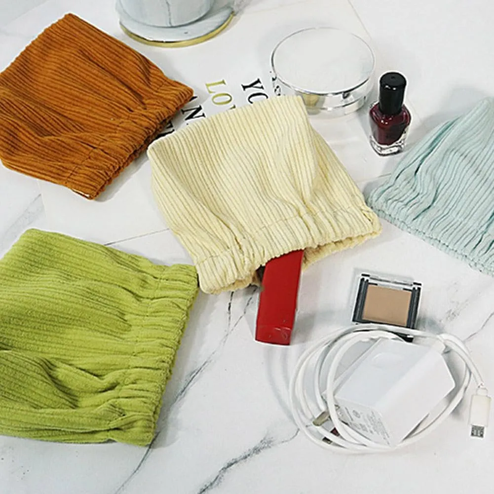 SZELL Pocket Cosmetic Bag Corduroy Elastic Self-Closing Pouches Waterproof Coin Purse for Makeup Lipstick Earphones Jewelry Organizer (Green)
