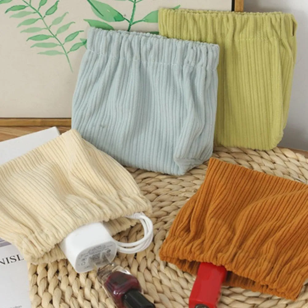 SZELL Pocket Cosmetic Bag Corduroy Elastic Self-Closing Pouches Waterproof Coin Purse for Makeup Lipstick Earphones Jewelry Organizer (Green)