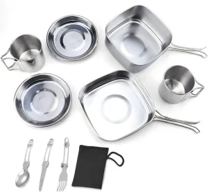 Tableware for Trekking Camping Equipment Picnic Camp Cooking Supplies Stainless Steel Pots Cookware Set Foldable Fork(Color:D)