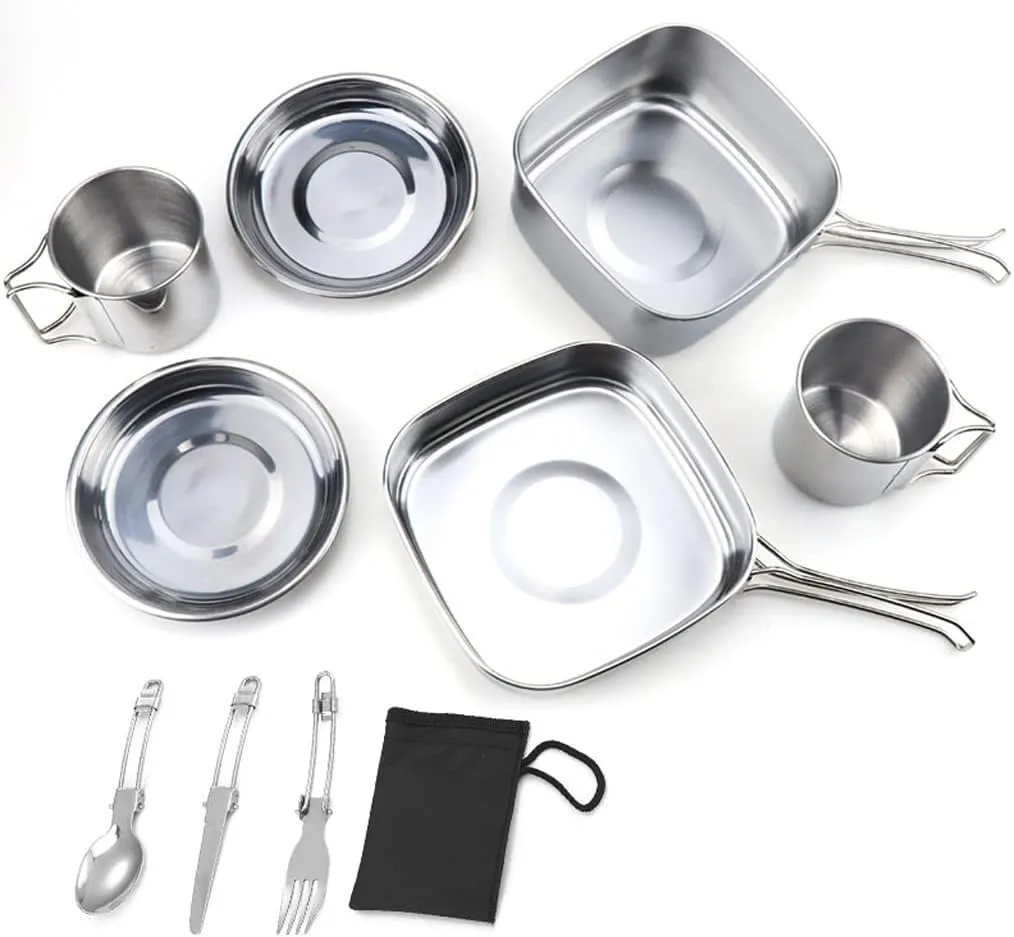 Tableware for Trekking Camping Equipment Picnic Camp Cooking Supplies Stainless Steel Pots Cookware Set Foldable Fork(Color:D)
