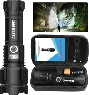 Tactical Flashlights High Lumens,Super Bright LED Flashlight Rechargeable with Battery,5Modes,Waterproof Handheld Flashlights for Emergency Outdoor Camping (1 Pack)