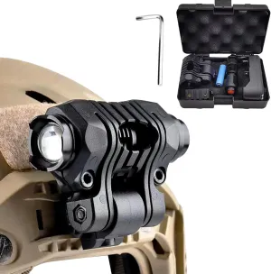 Tactical Helmet ARC Rail Light with Mount LED Mini Zoomable Helmet Flashlight with Strobe/Strong/Low Lamp 200 Lumens, Pocket Pen Flashlight with 20mm Picatinny Rail Mount Storage box Charger (Black)