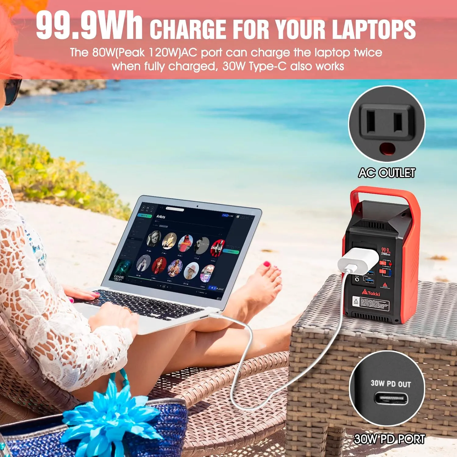 Takki 99Wh Solar Generator with 21W Solar Panels Set Included, Peak 120W Portable Power Station with 110V AC Outlet for Camping Outdoor Emergency Home