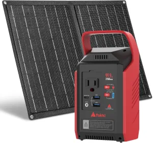 Takki 99Wh Solar Generator with 21W Solar Panels Set Included, Peak 120W Portable Power Station with 110V AC Outlet for Camping Outdoor Emergency Home