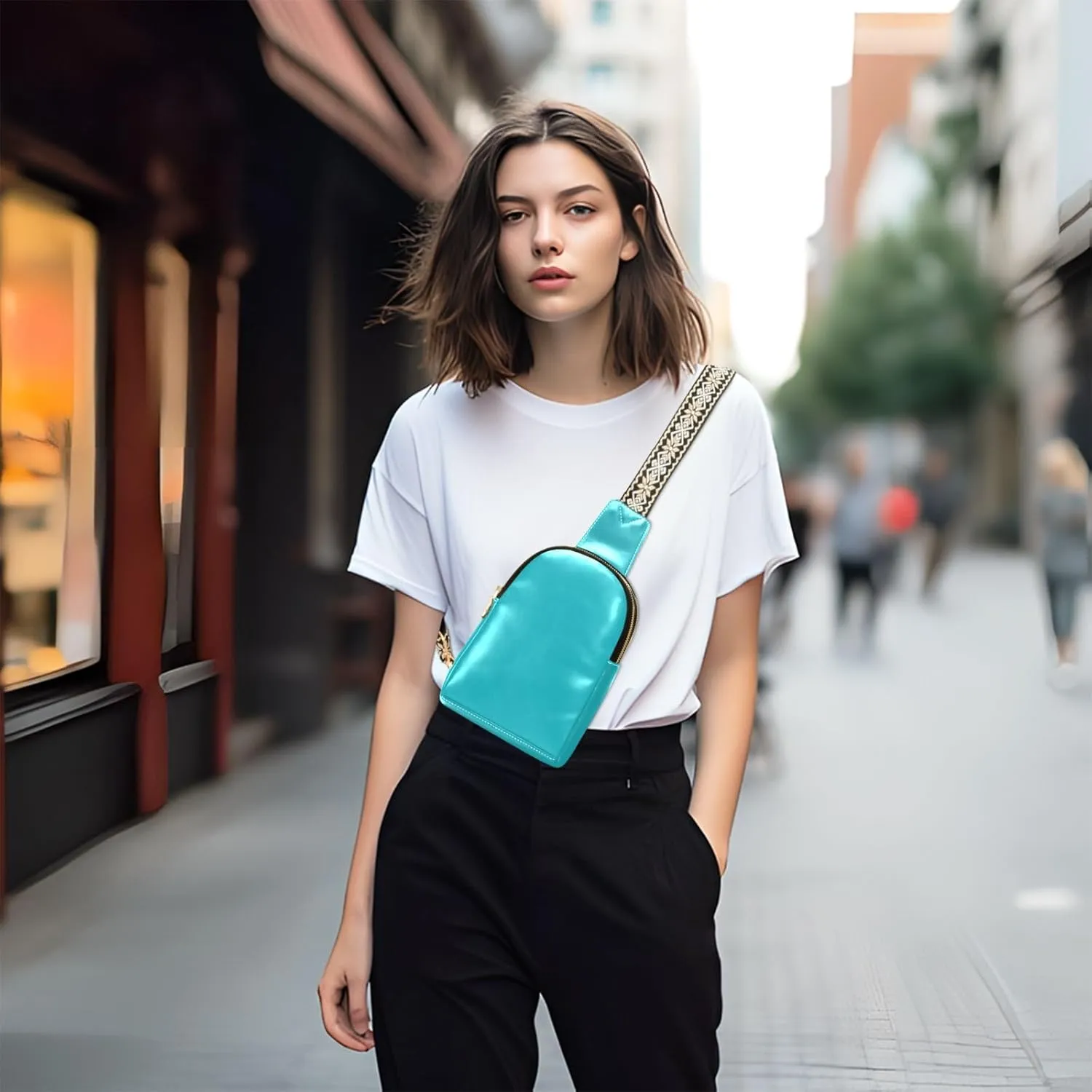 Teal Sling Bag for Women Men Fanny Packs Small Crossbody Bags for Women Leather Belt Bag Crossbody Purse Waterproof Chest Bag for Travel Sports Running Hiking