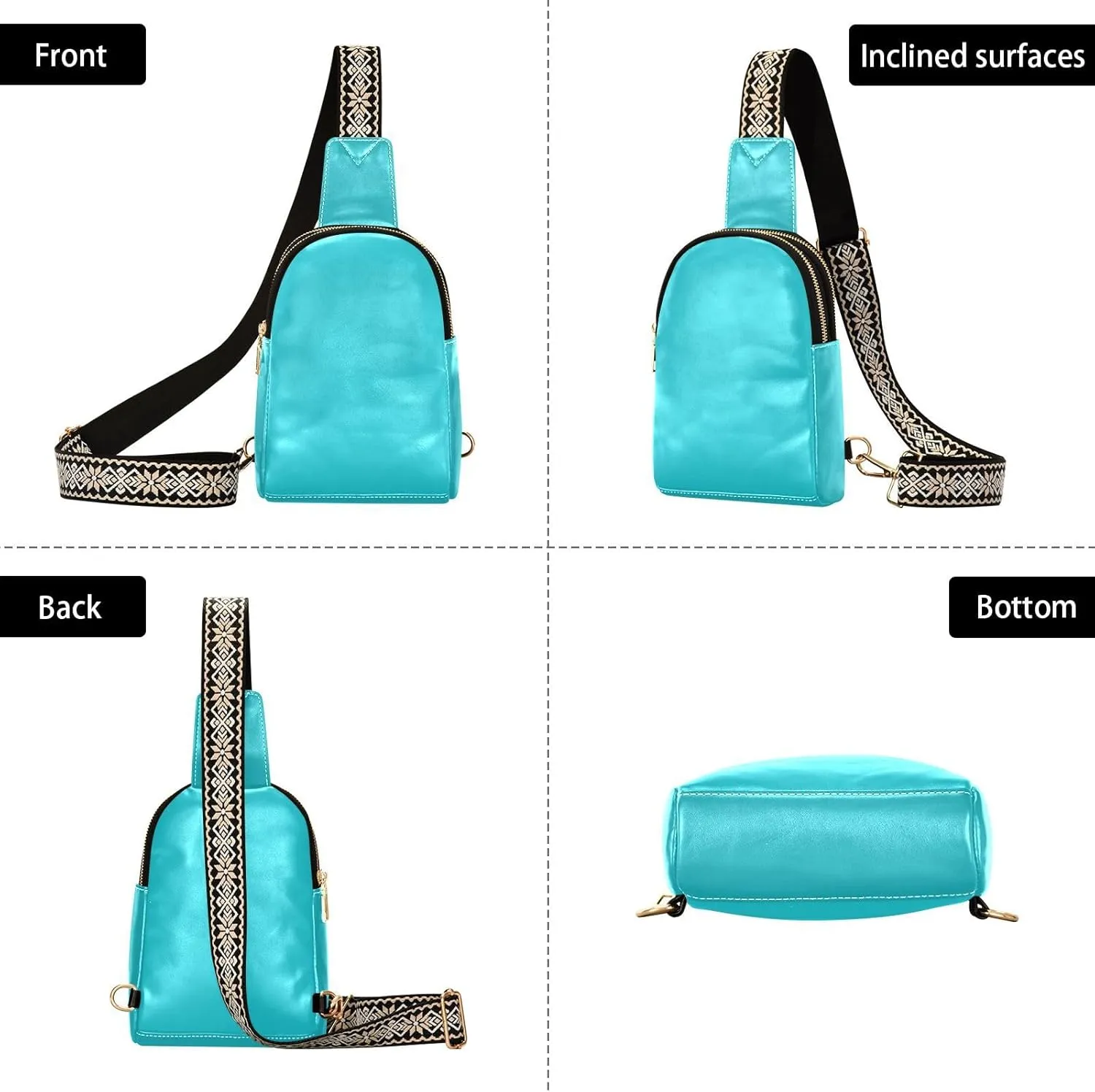 Teal Sling Bag for Women Men Fanny Packs Small Crossbody Bags for Women Leather Belt Bag Crossbody Purse Waterproof Chest Bag for Travel Sports Running Hiking