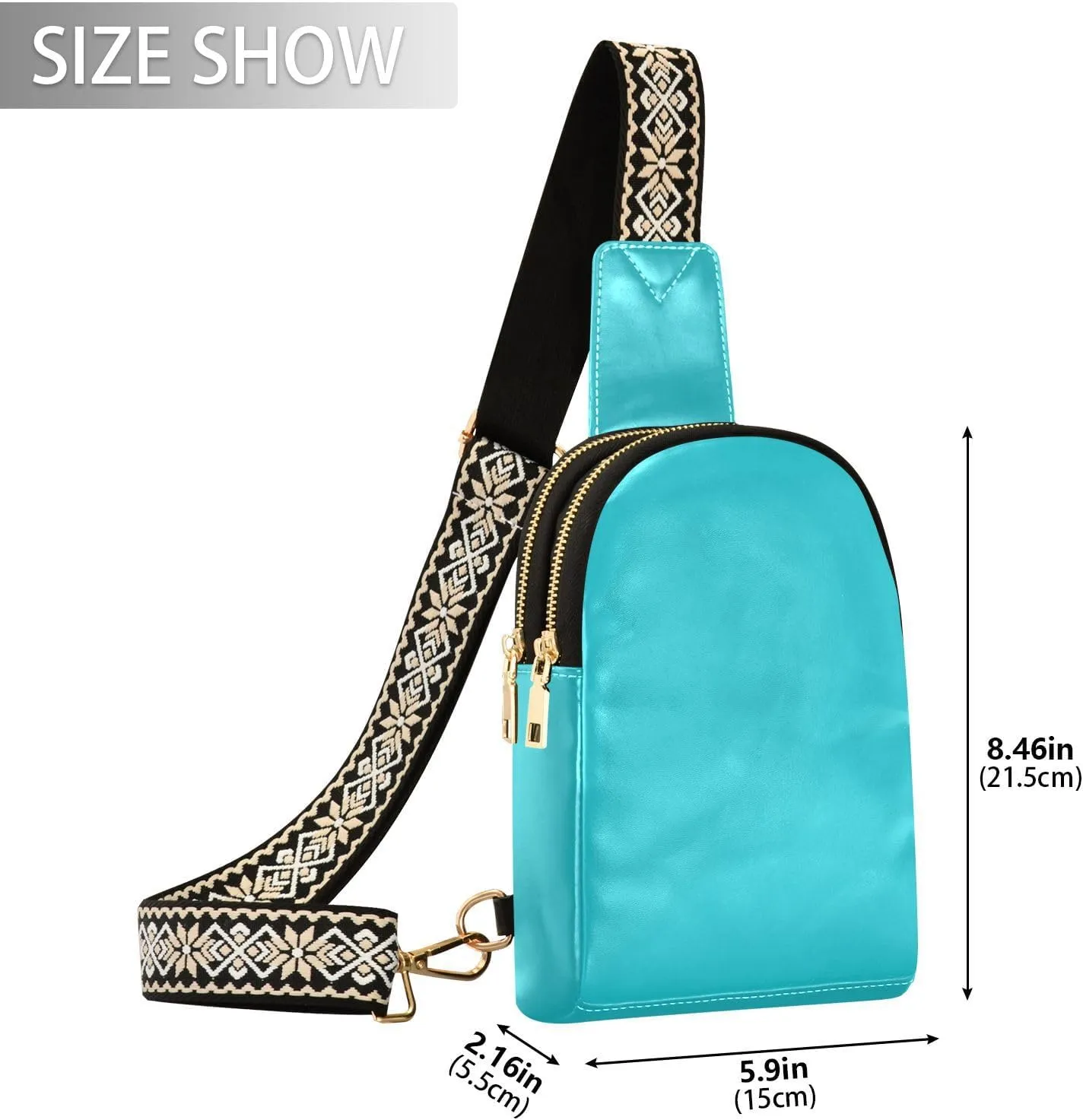 Teal Sling Bag for Women Men Fanny Packs Small Crossbody Bags for Women Leather Belt Bag Crossbody Purse Waterproof Chest Bag for Travel Sports Running Hiking