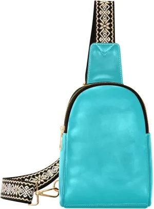 Teal Sling Bag for Women Men Fanny Packs Small Crossbody Bags for Women Leather Belt Bag Crossbody Purse Waterproof Chest Bag for Travel Sports Running Hiking