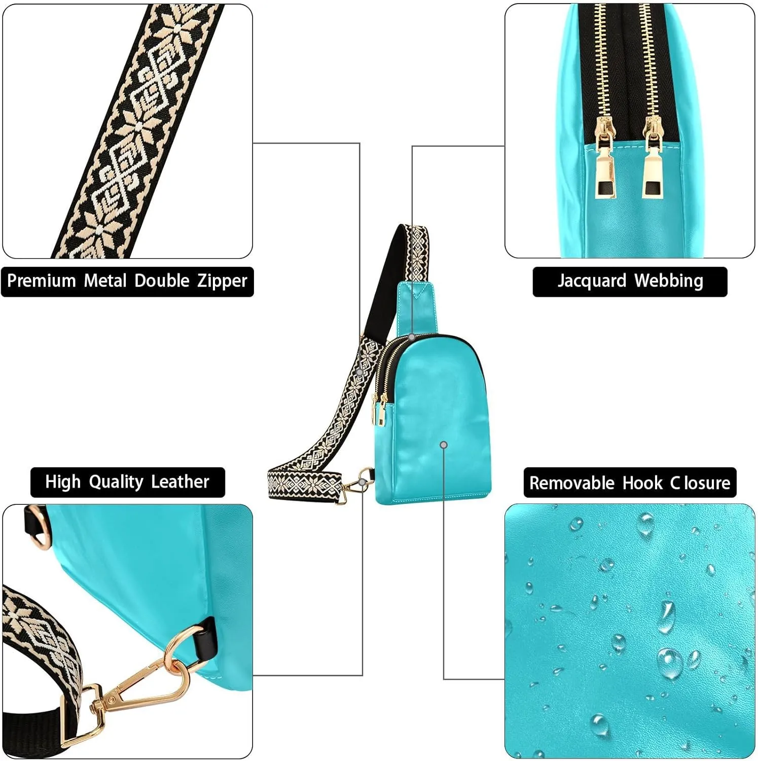 Teal Sling Bag for Women Men Fanny Packs Small Crossbody Bags for Women Leather Belt Bag Crossbody Purse Waterproof Chest Bag for Travel Sports Running Hiking