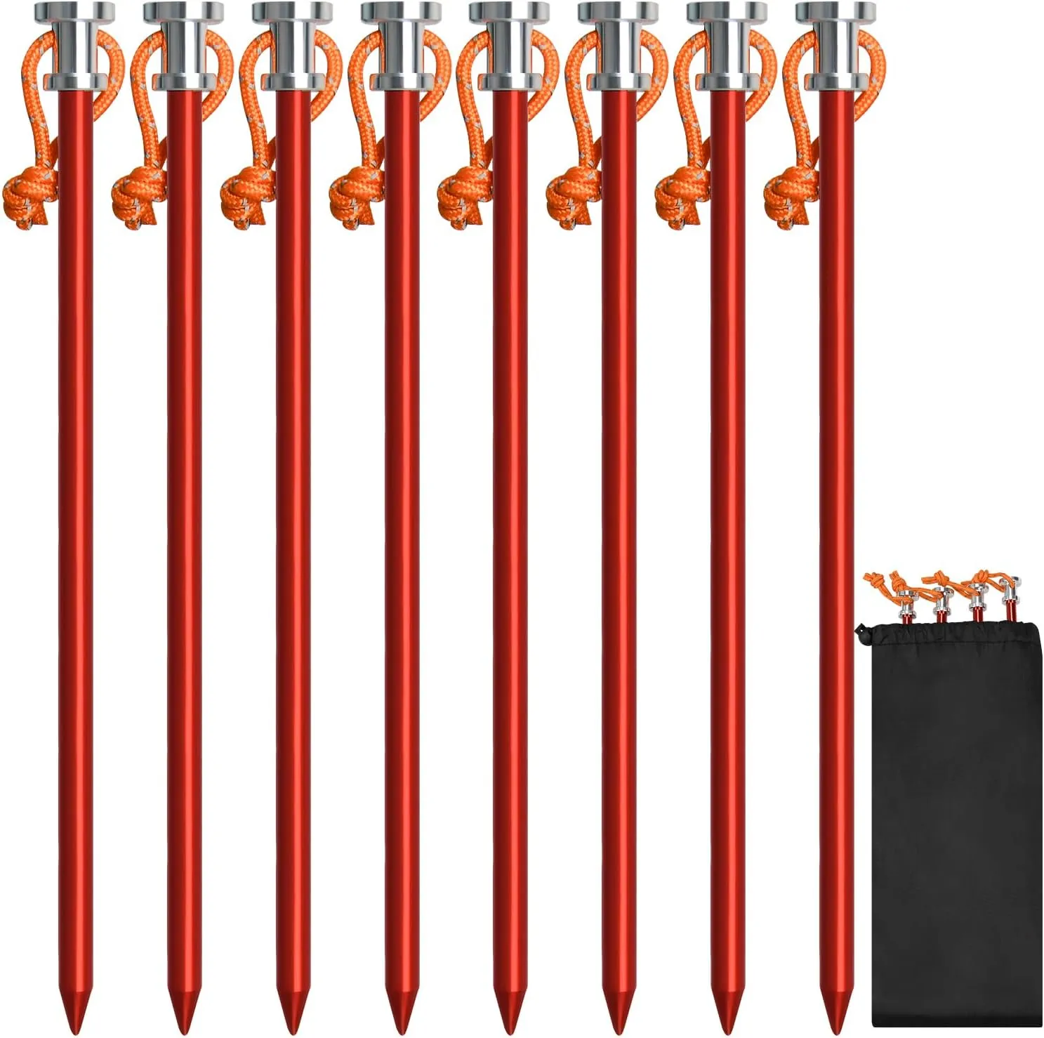 Tent Nails,Tent Stakes, 4Pack Heavy Duty Lightweight 9" Aluminum Tent Stakes Pegs with Rope Head and Storage Bag, Canopy Stakes Pegs for Camping, Canopy, Outdoor