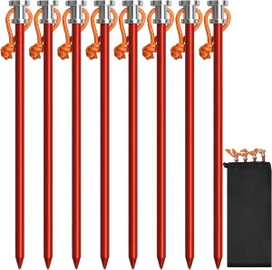 Tent Nails,Tent Stakes, 4Pack Heavy Duty Lightweight 9" Aluminum Tent Stakes Pegs with Rope Head and Storage Bag, Canopy Stakes Pegs for Camping, Canopy, Outdoor