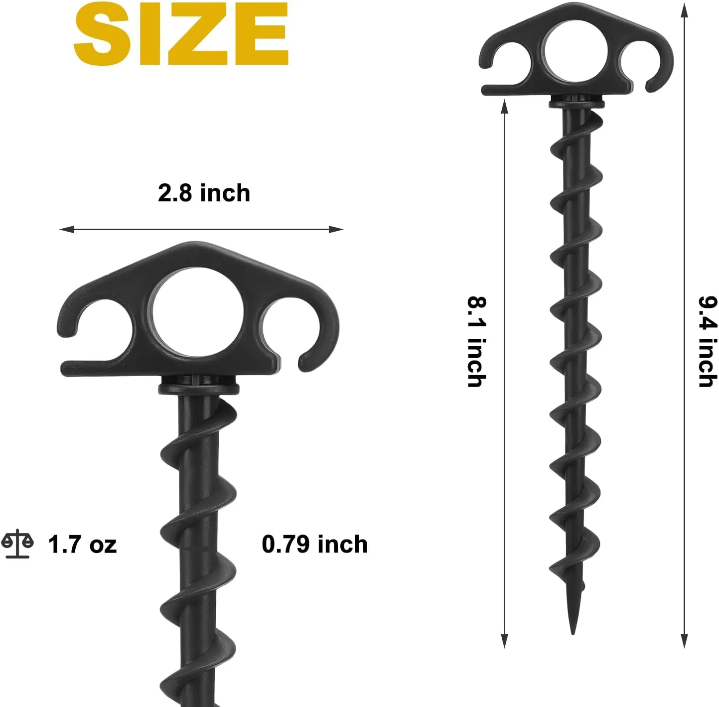 Tent Stakes Sand Stakes for Beach Tent 16 Pack Spiral Anchor Stakes 9.4 Inch Heavy Duty Screw Canopy Stakes for Camping, Hiking and More (16, Black)