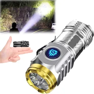 Three-Eyed Monster Mini Flashlight, German Mini Flash Super LED Waterproof Handheld Spot Light, Rechargeable Multi-Mode Adjustment & Compact Design, Powerful Illumination Home/Camping. (Silver)