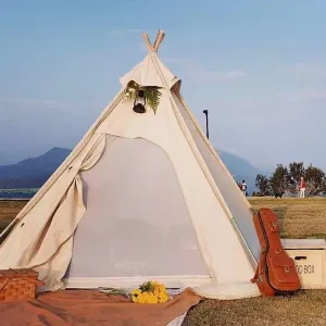 Three-Season Cotton Canvas Adult Camping Indian Tipi Pyramid Tent for 2 Person