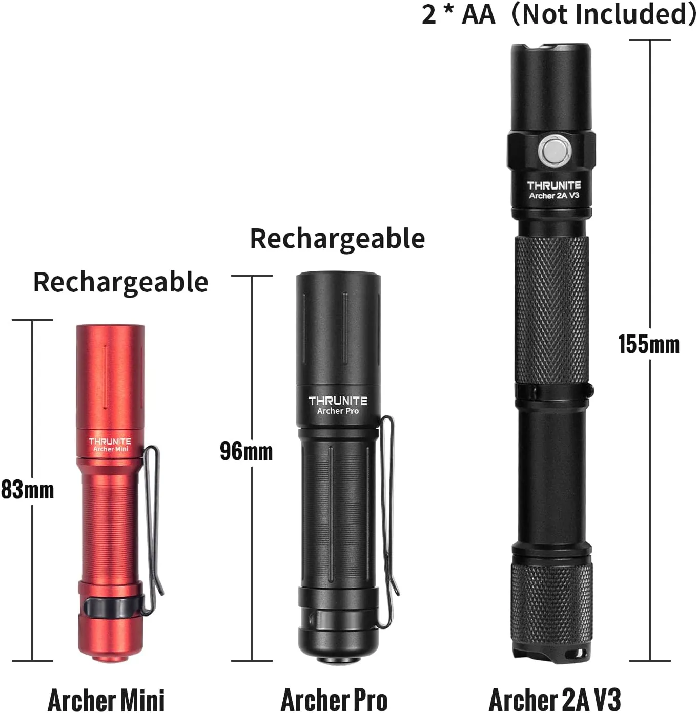 ThruNite EDC Flashlight Archer Mini, 405 Lumens Tail Switch LED Flashlight, USB C Rechargeable Little Pocket Penlight for Camping, Outdoor, and Emergency - Red Cool White