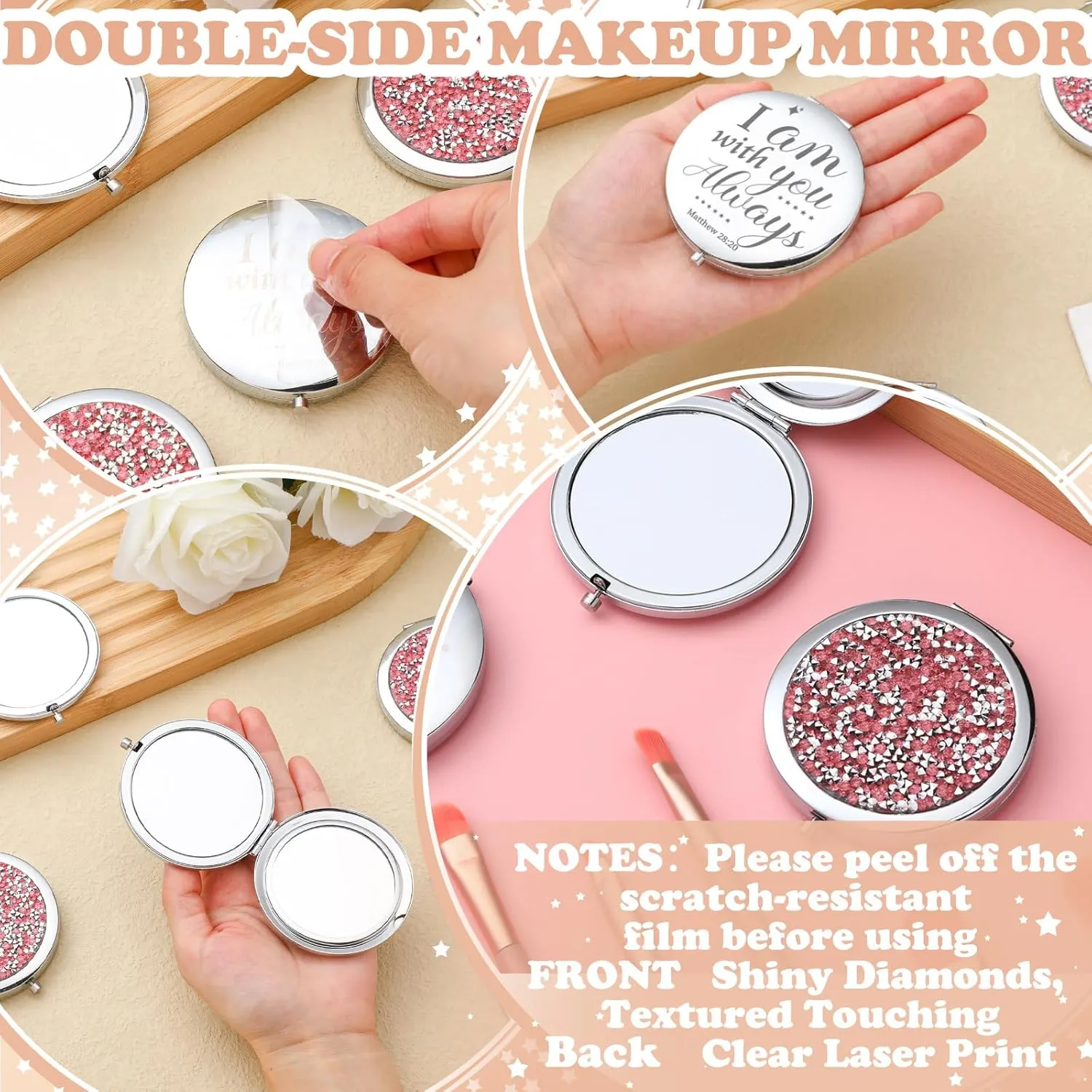 Thyle 12 Pcs Christian Compact Mirror Gifts for Women Bible Verse Bulk Hand Makeup Compact Purse Mirror Inspirational Religious Baptism Gift for Women Nurse CNA Week(Pink)