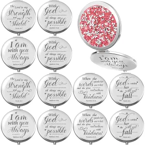 Thyle 12 Pcs Christian Compact Mirror Gifts for Women Bible Verse Bulk Hand Makeup Compact Purse Mirror Inspirational Religious Baptism Gift for Women Nurse CNA Week(Pink)