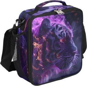 Tiger Insulated Lunch Bag Glowing Tiger Kids Lunch Box Reusable Leakproof Lunch Bag for Girls Boys Cooler Tote Bag with Adjustable Shoulder Strap for School Picnic Work Travel Outdoor