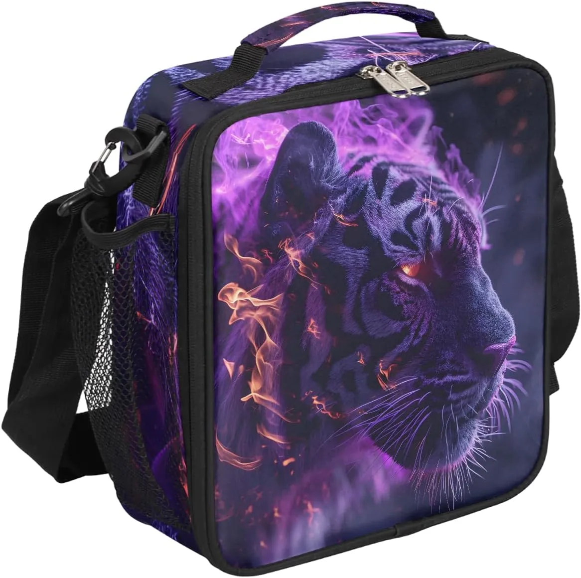 Tiger Insulated Lunch Bag Glowing Tiger Kids Lunch Box Reusable Leakproof Lunch Bag for Girls Boys Cooler Tote Bag with Adjustable Shoulder Strap for School Picnic Work Travel Outdoor