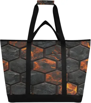 Tile Printing Reusable Insulated Lunchbox Cooler Bag, Leakproof Kitchen Grocery Bag Collapsible Portable Cooler Tote Bag for Picnic, Camping, Office, Travel