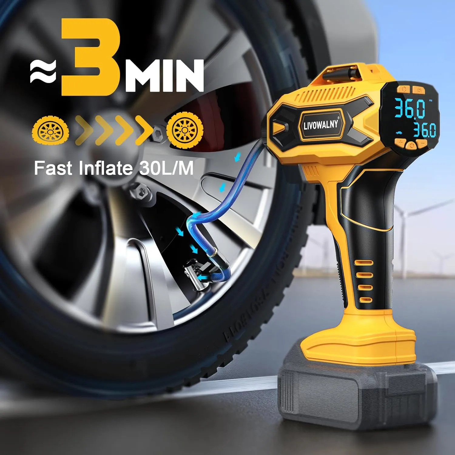 Tire Inflator Air Compressor Compatible with Dewalt 20V Max Battery, 160 PSI Cordless Portable Electric Air Pump 2025 Bigger LCD Digital Pressure Gauge for Car, Bike, Sport Ball (Battery Not Included)