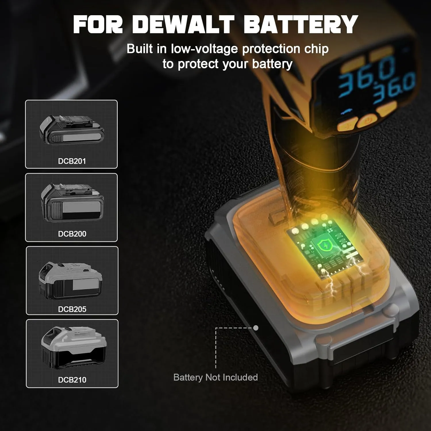 Tire Inflator Air Compressor Compatible with Dewalt 20V Max Battery, 160 PSI Cordless Portable Electric Air Pump 2025 Bigger LCD Digital Pressure Gauge for Car, Bike, Sport Ball (Battery Not Included)