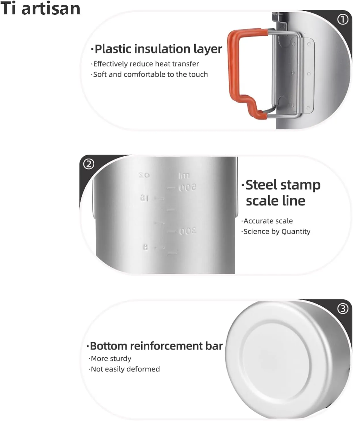 Titanium Cup Camping Pot Portable Ultralight Coffee Mug 450ML/750ML Water with Foldable Handles and Lid For Outdoor Camping Hiking Backpacking (750ML)