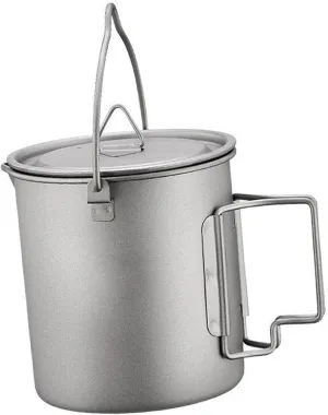 Titanium Pot with Lid and Foldable Handle Ultralight Outdoor Coffee Mug