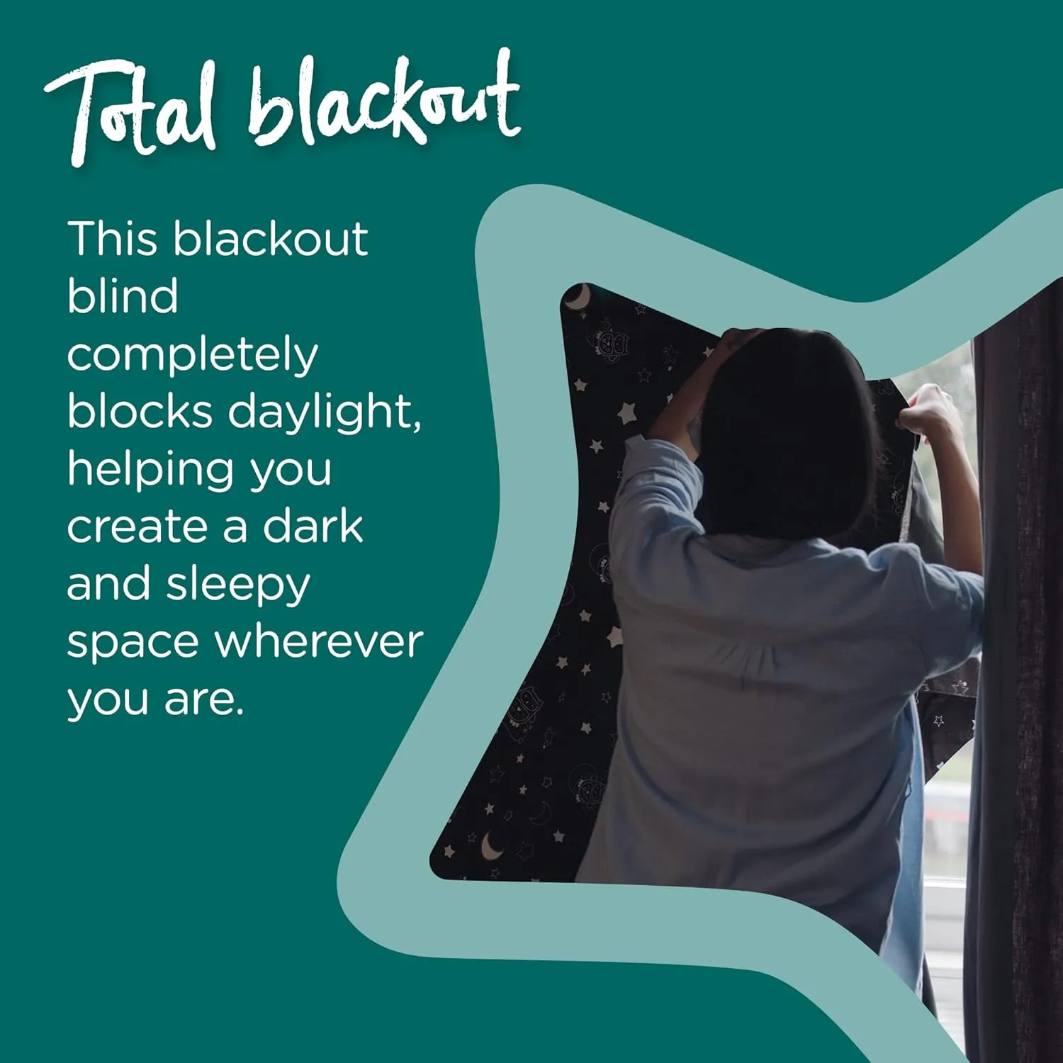Tommee Tippee Sleeptime Portable Baby Blackout Blind, Large, 51 x 78 Inches Travel Window Blinds, Strong Suction, Foldable, Lightweight Naptime Blind, Nighttime Animations